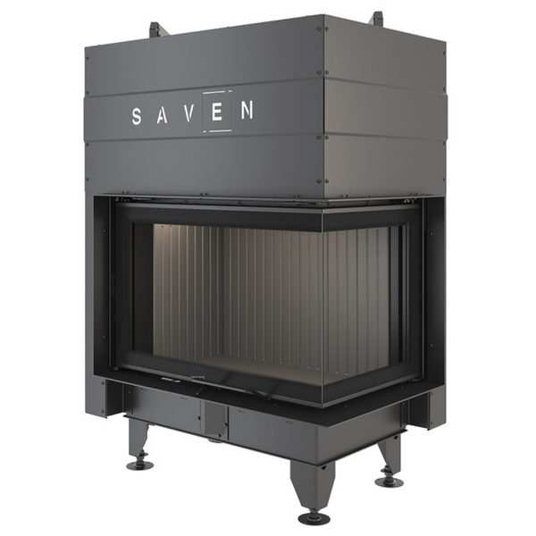 Стальная каминная топка SAVEN Energy Up 75х50х47R 15,1 кВт ECO с гильотиной и угловым стеклом (черный шамот) SE/75/50/47/R/Up/BL фото