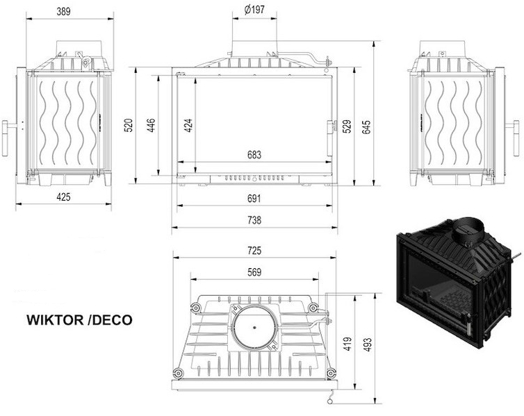 Чугунная каминная топка KRATKI WIKTOR 14 DECO 14 кВт WIKTOR/DECO фото