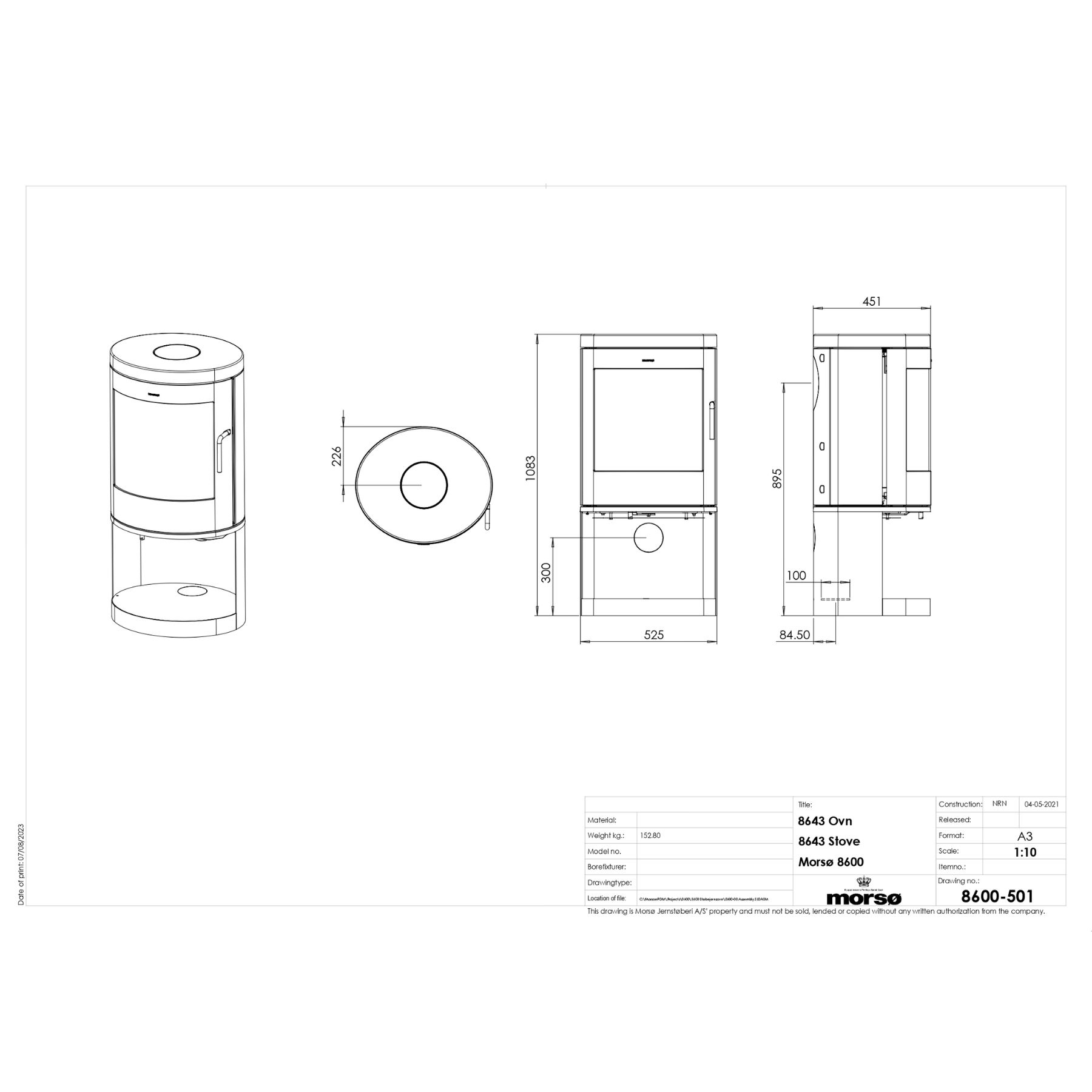 Чертёж печи MORSØ 8643 8,9 кВт