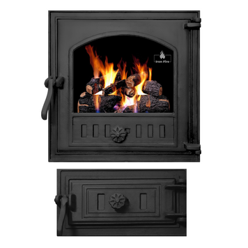 Комплект чавунних дверцят Iron Fire Style 40 390х390 мм для каміна/барбекю з вогнетривким склом Robax + піддувальна Style 50 315х165 мм 1476 фото