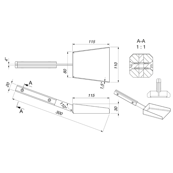 Стальная лопатка для камина SAVEN Shovel S white 30 см с деревянной ручкой SH/S/W фото