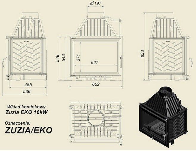 Чугунная каминная топка KRATKI ZUZIA 12 ECO 12 кВт ZUZIA/ECO фото