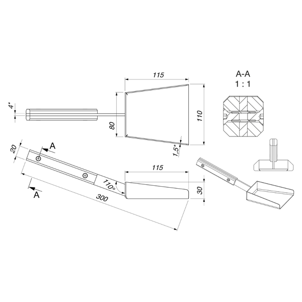 Каминная лопатка стальная SAVEN Shovel S black 30 см с деревянной ручкой SH/S/BL фото