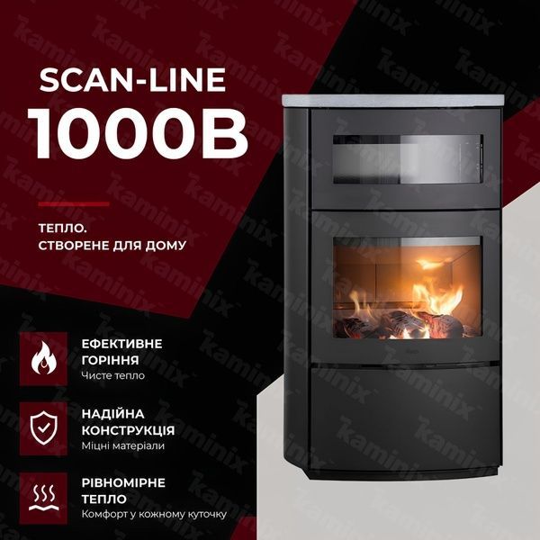 Сталева піч-камін Heta Scan-Line 1000B з духовкою 7,7 кВт на дровах (Soapstone top) 80570100/KON0122 фото