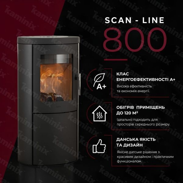 Сталева піч-камін Heta Scan-Line 800 6,8 кВт на дровах (High top steel) 80450000/KON0110 фото