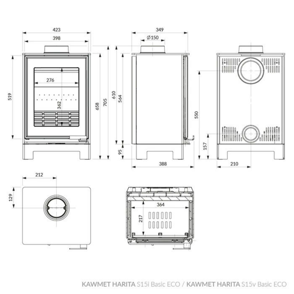 Сталева піч-камін KAWMET HARITA S15v Basic Decor ECO 5.7 кВт на дровах WS15v-Basic-Decor фото