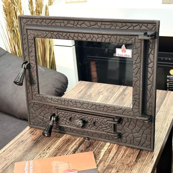 Чавунні дверцята Iron Fire Panorama Lux 580х500 мм для печі/барбекю з вогнетривким склом Robax 1253 фото
