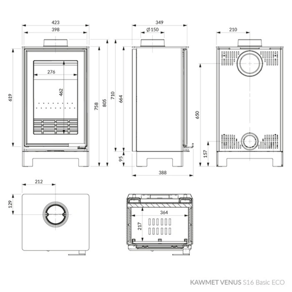 Сталева піч-камін KAWMET VENUS S16 Basic Decor ECO 9.5 кВт на дровах WS16-Basic-Decor фото