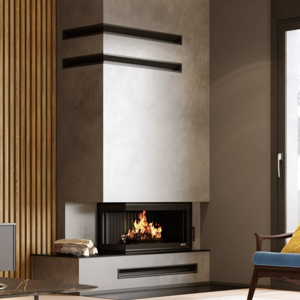 Стальная каминная топка DEFRO HOME IMPULS LA BL 12 кВт (белый шамот) KOM-IMP-SM-BL-white clam фото