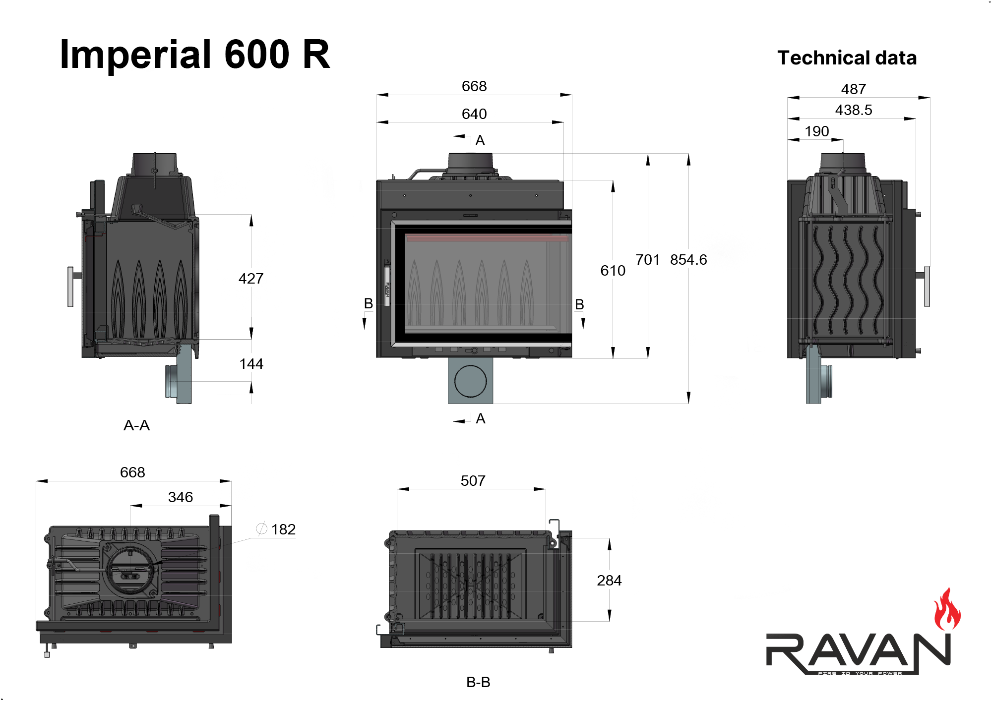 Креслення камінної топки Ravan IMPERIAL 600 R